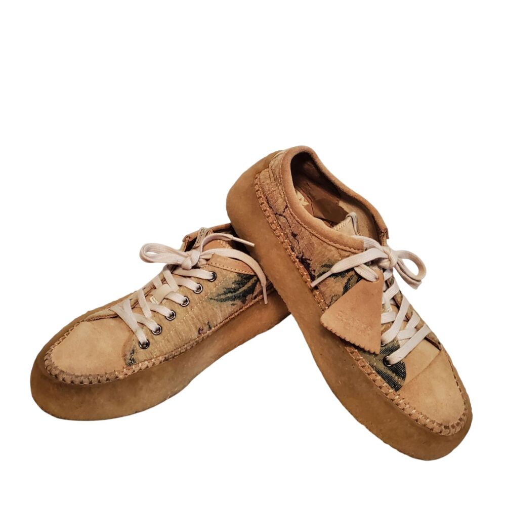 Clarks Originals Caravan Low Tan Floral Txt Sneaker Mens Size 7.5 Boho 70s